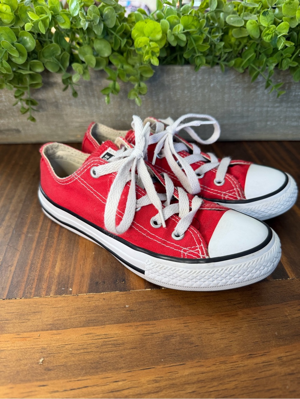 Classic Red Canvas Kids Sneakers - Converse Style Low Top Size 1Y